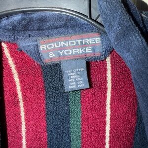 Roundtree & Yorke Navy, Burgundy & Green Striped Terry Robe